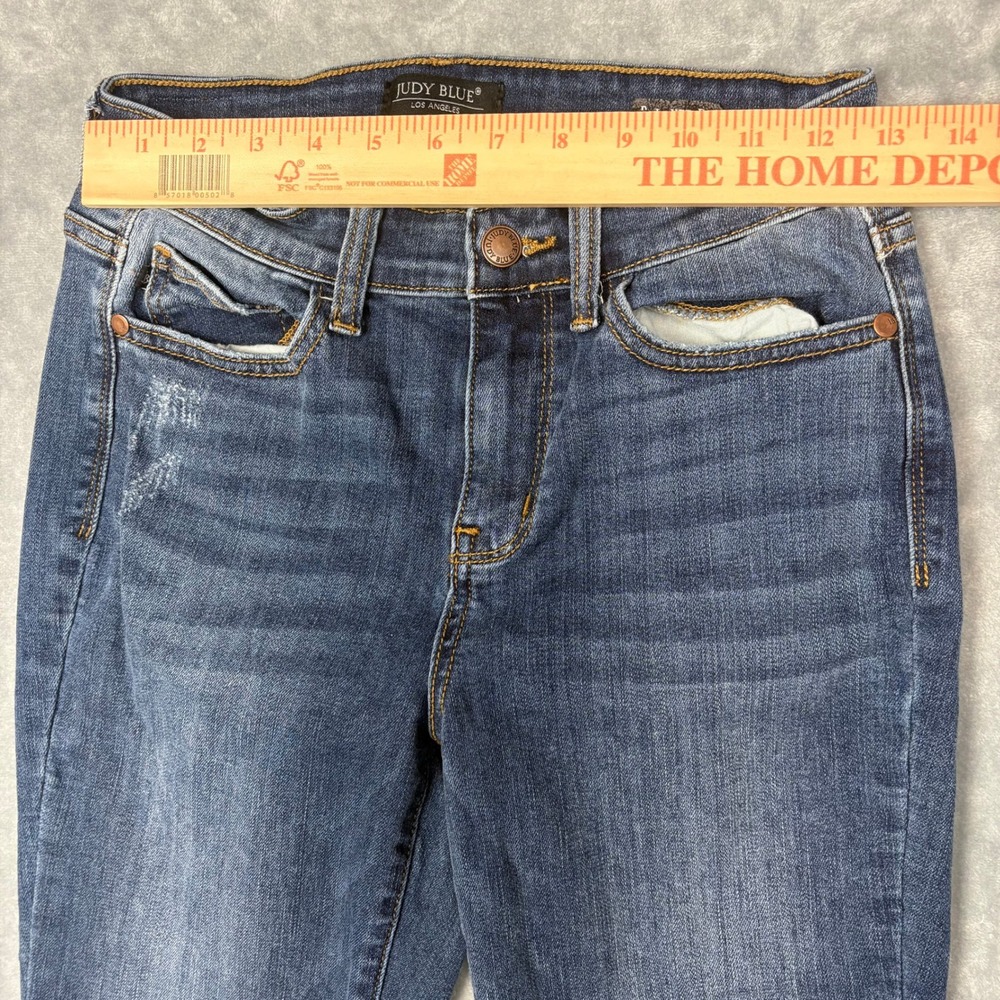 Judy Blue Relaxed Fit Distressed Dark Wash Denim Jeans Size 3/26 Mid Rise Comfy - Picture 11 of 13